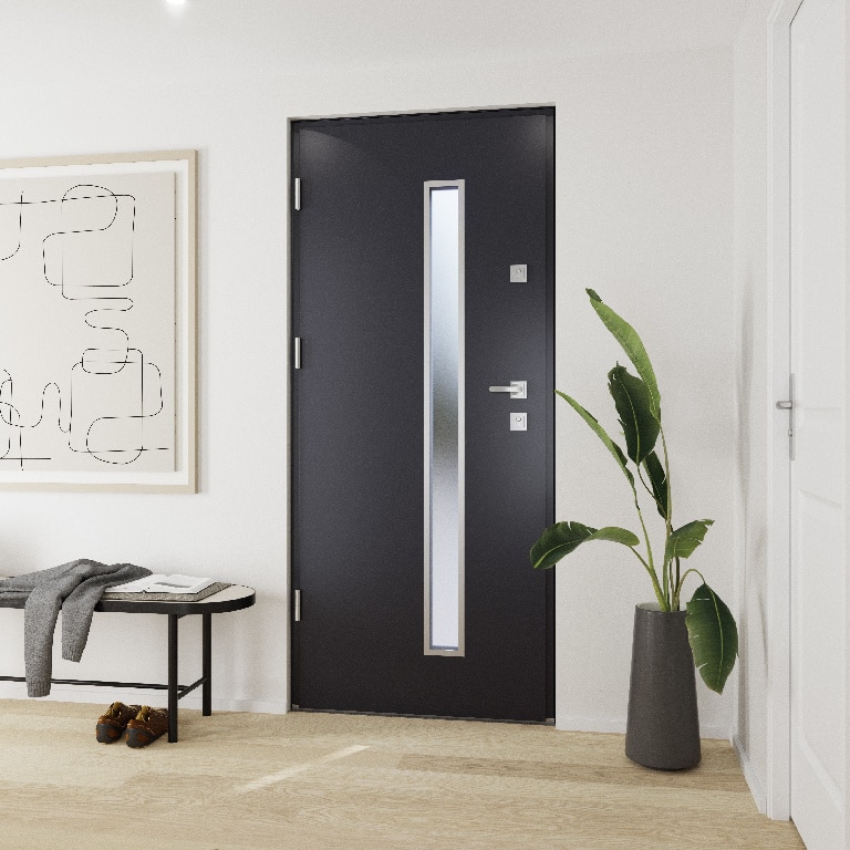 Usa de exterior pentru casa, metalica, antracit, cu geam, stanga, 208 x 88 cm  Fortia Pasni