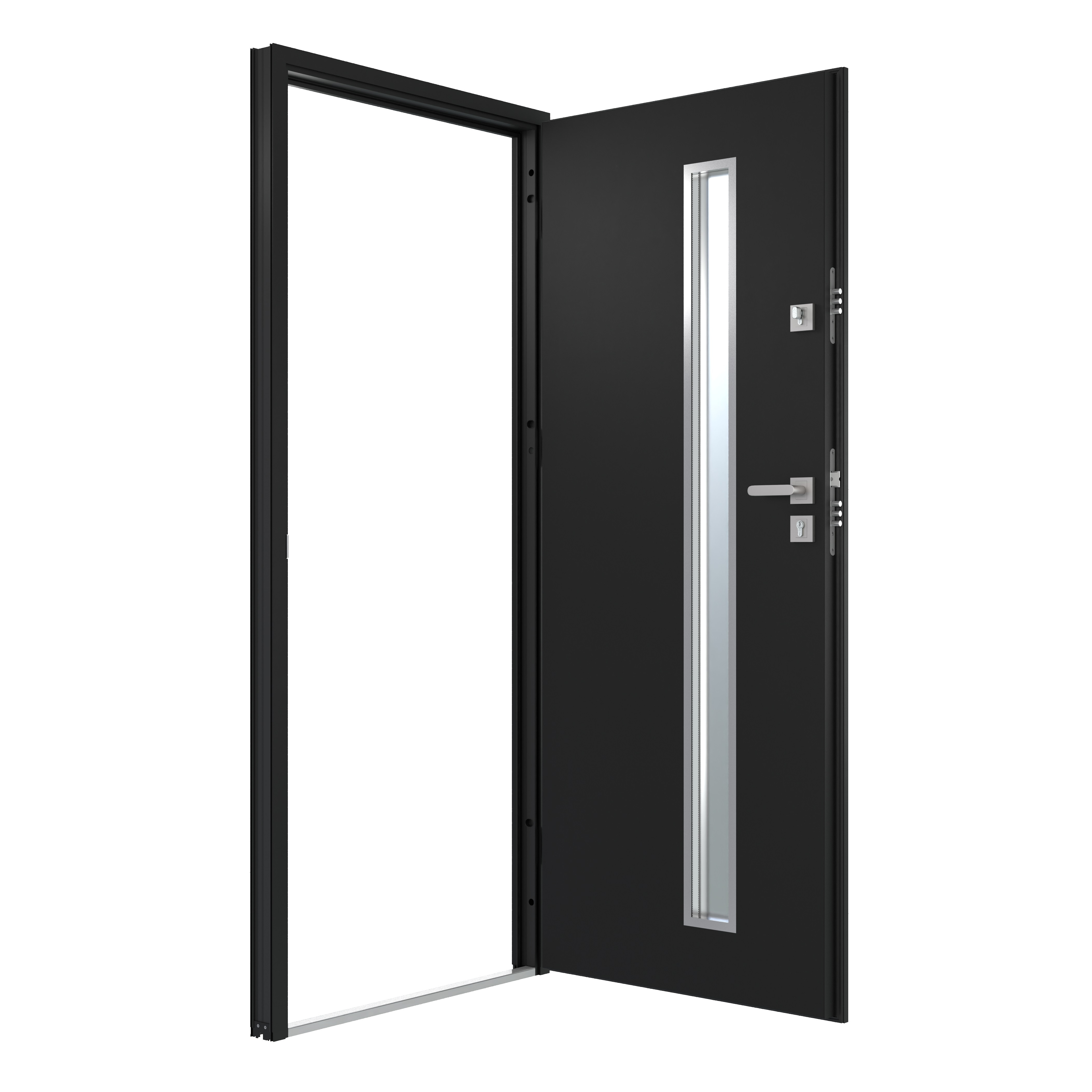 Usa de exterior pentru casa, metalica, antracit, cu geam, dreapta, 208 x 88 cm  Fortia Pasni