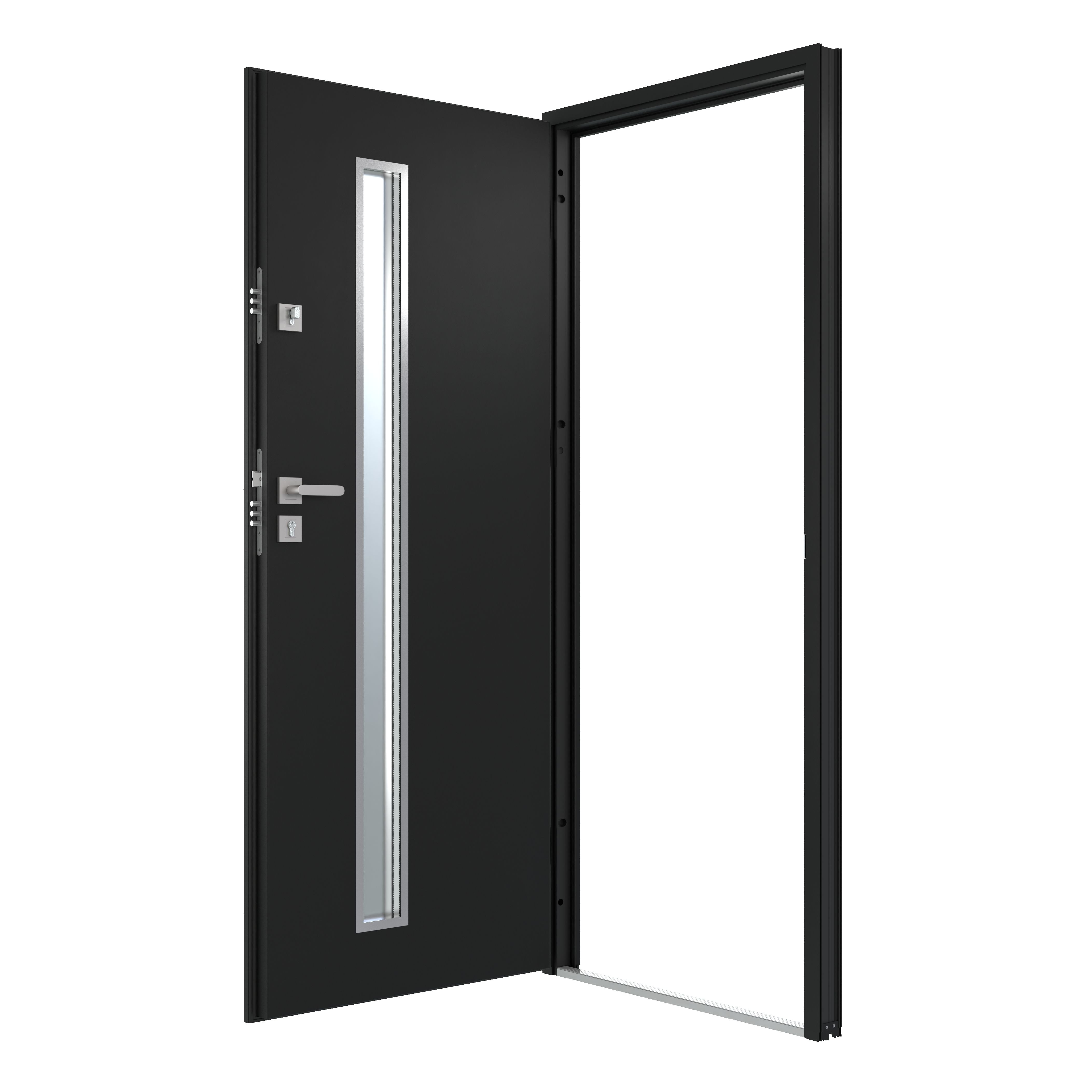 Usa de exterior pentru casa, metalica, antracit, cu geam, stanga, 208 x 88 cm  Fortia Pasni