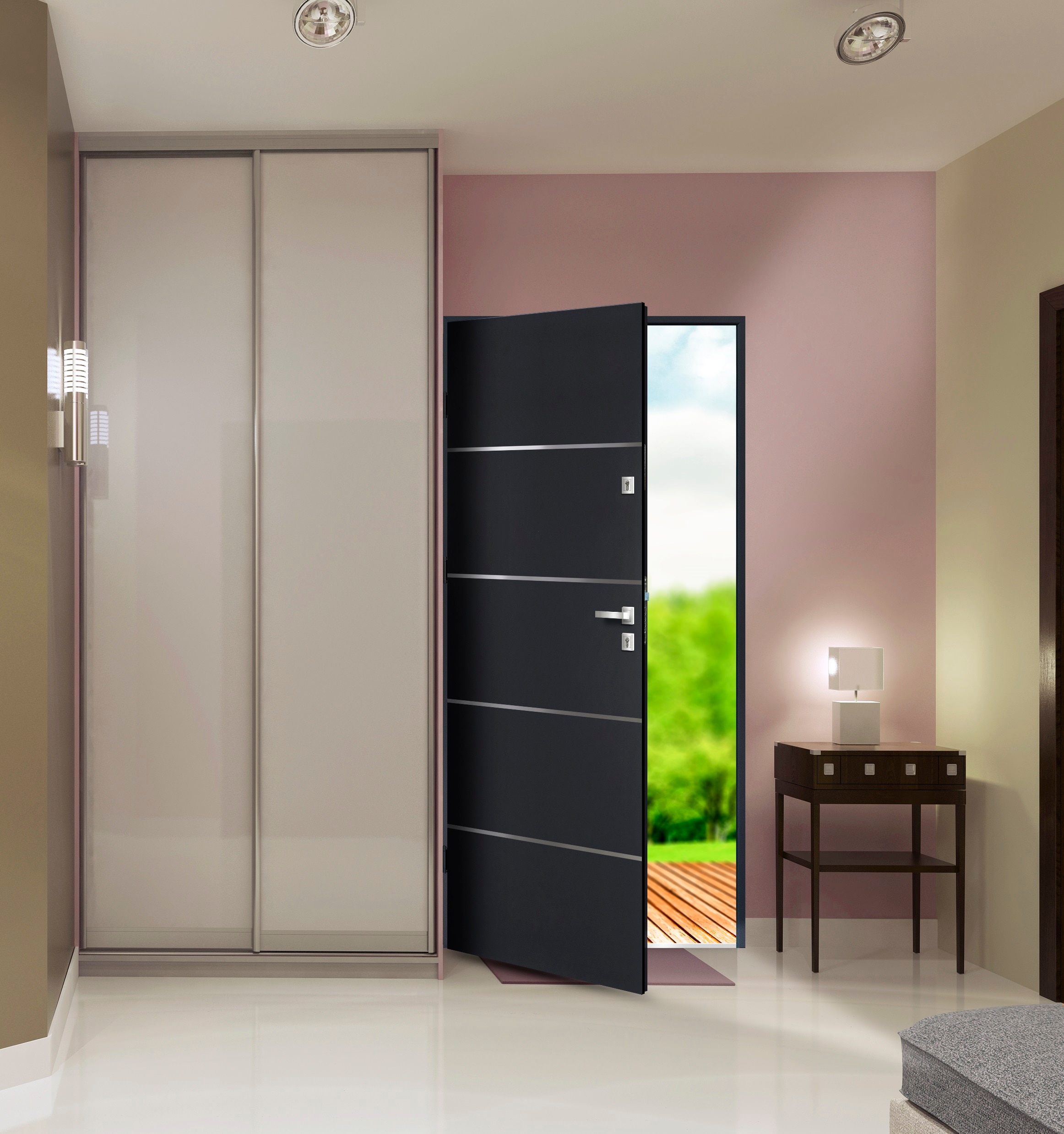 Usa de exterior pentru casa, metalica, gri, dreapta, 205 x 88 cm  Fortia Cecina