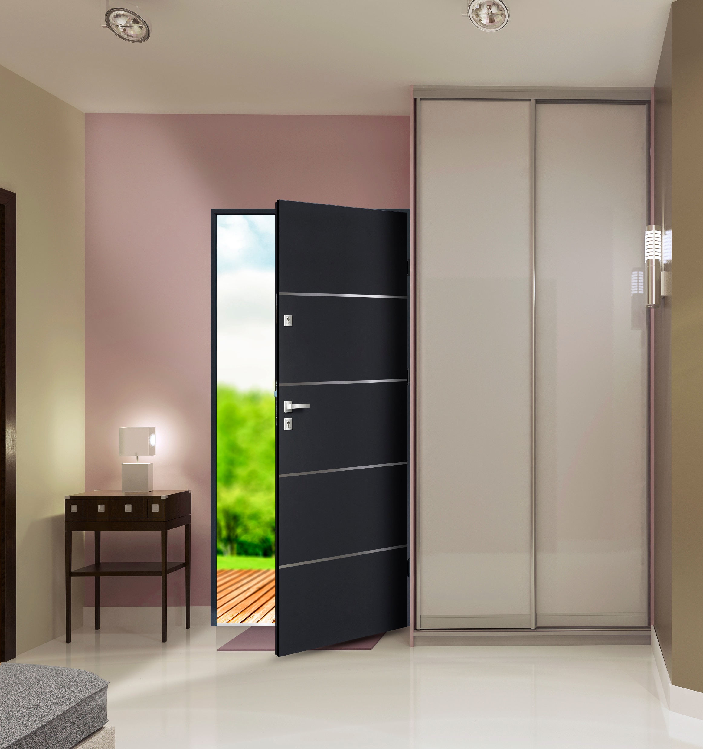 Usa de exterior pentru casa, metalica, gri, stanga, 205 x 88 cm  Fortia Cecina