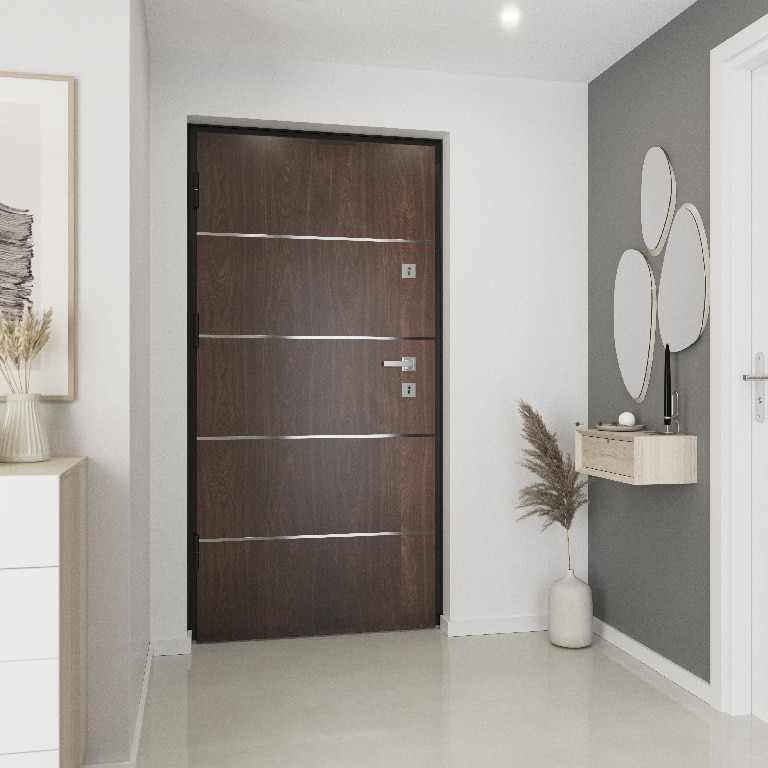 Usa de exterior pentru casa, metalica, nuc,  dreapta, 205 x 88 cm  Fortia Cecina