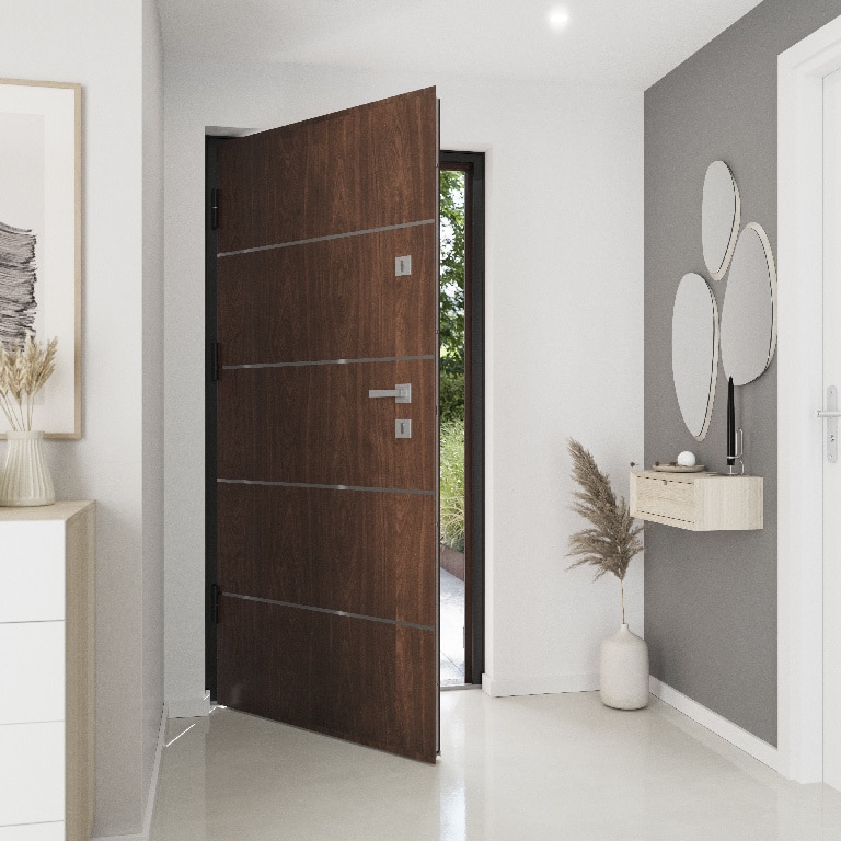 Usa de exterior pentru casa, metalica, nuc,  dreapta, 205 x 88 cm  Fortia Cecina