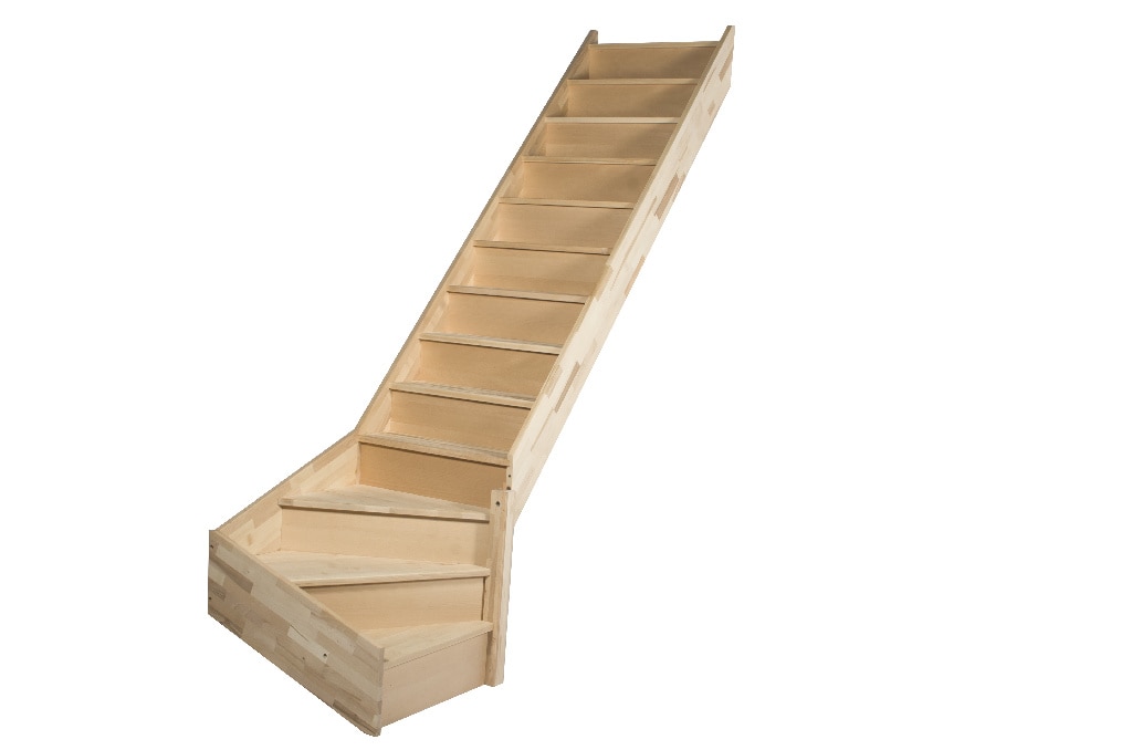 Scara interioara curba, lemn de fag slefuit, cu contratreapta, turnanta dreapta Siderno