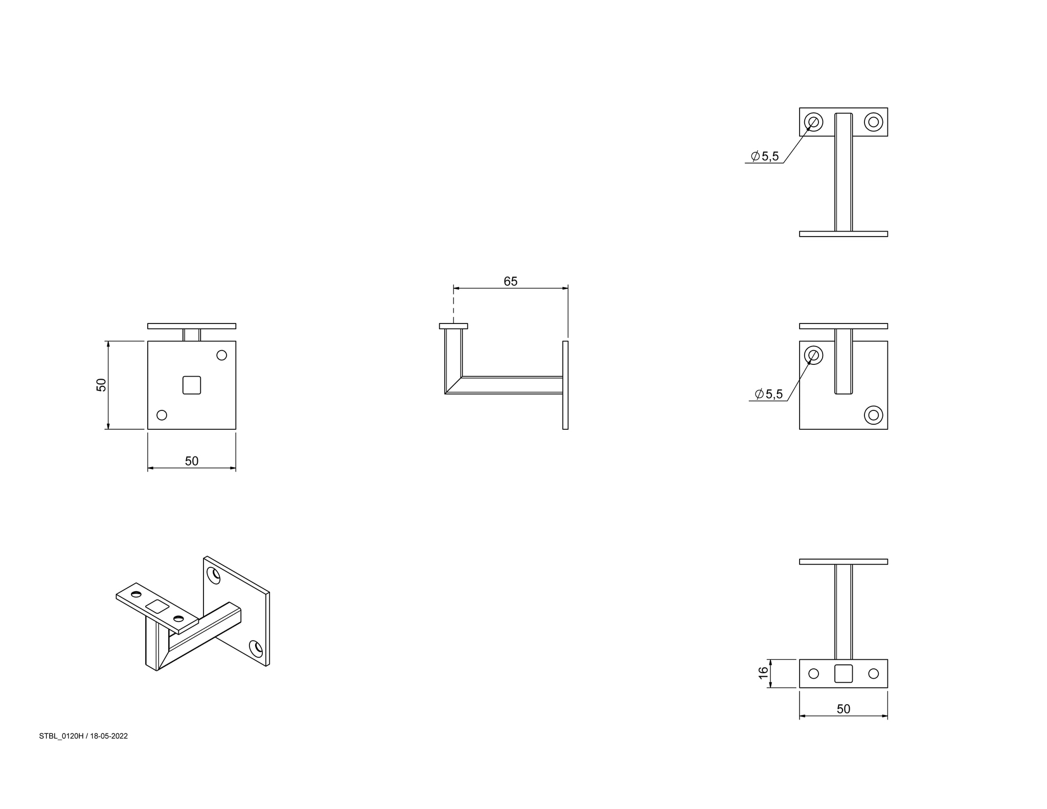 Suport mana curenta patrata, inox, 7 x 7 cm