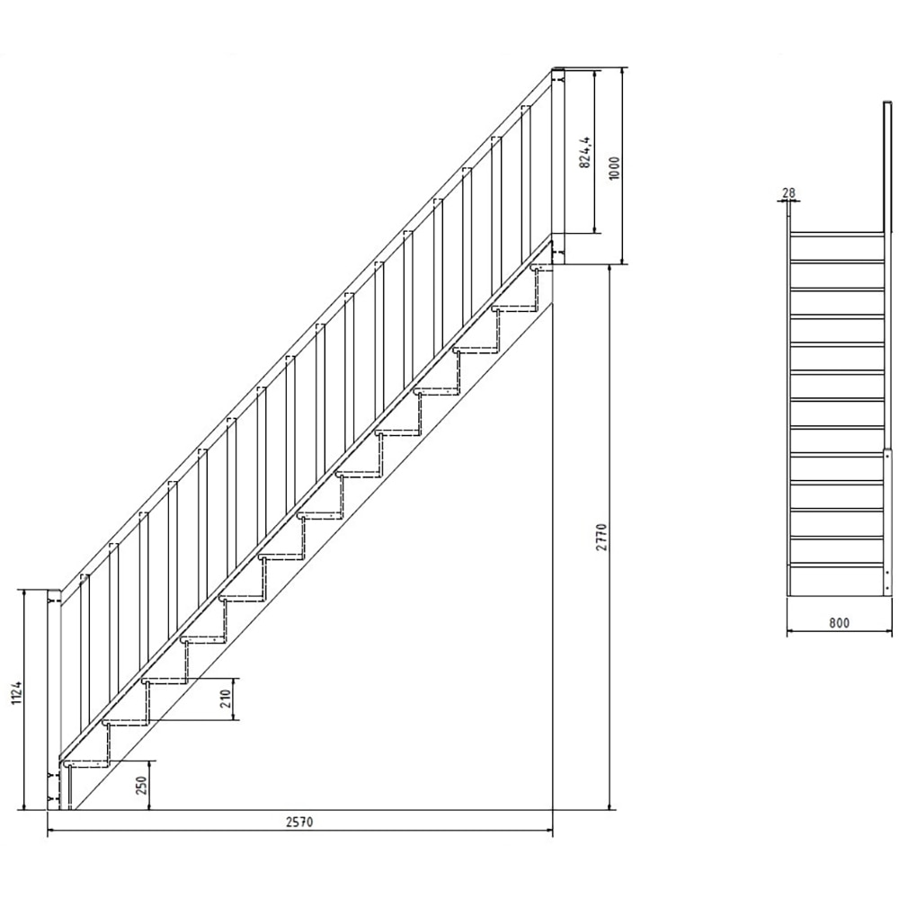 Scara interioara dreapta, fara contratrepte Rapallo, 277 x 80 x 364.5 cm
