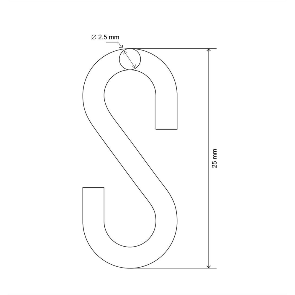 Carlig S DIALL, 2.5 x 25 mm, otel, 4 bucati