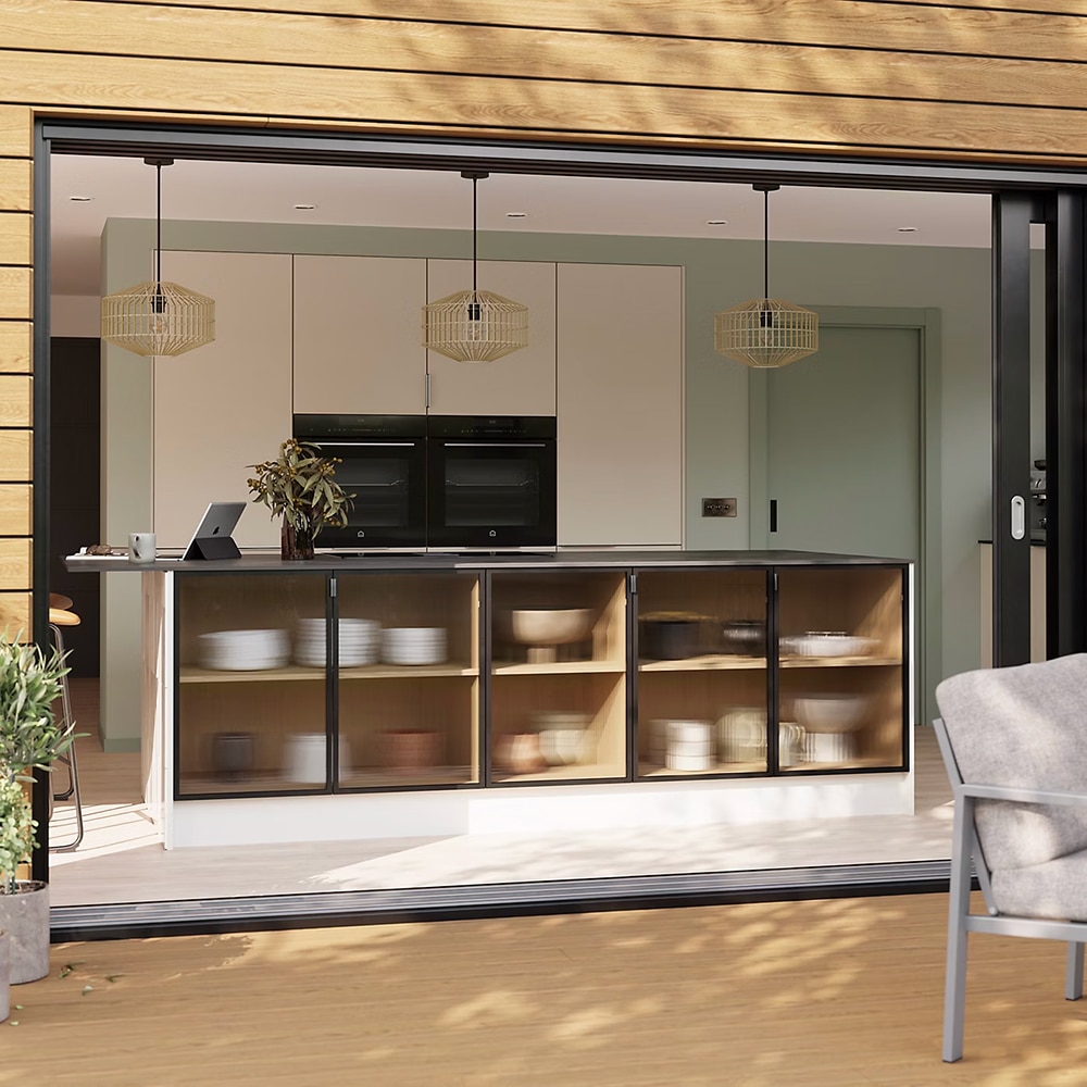 Front usa GOODHOME Winterana, Sticla cu striatii, aluminiu, 30 x 71.5 x 2 cm, negru