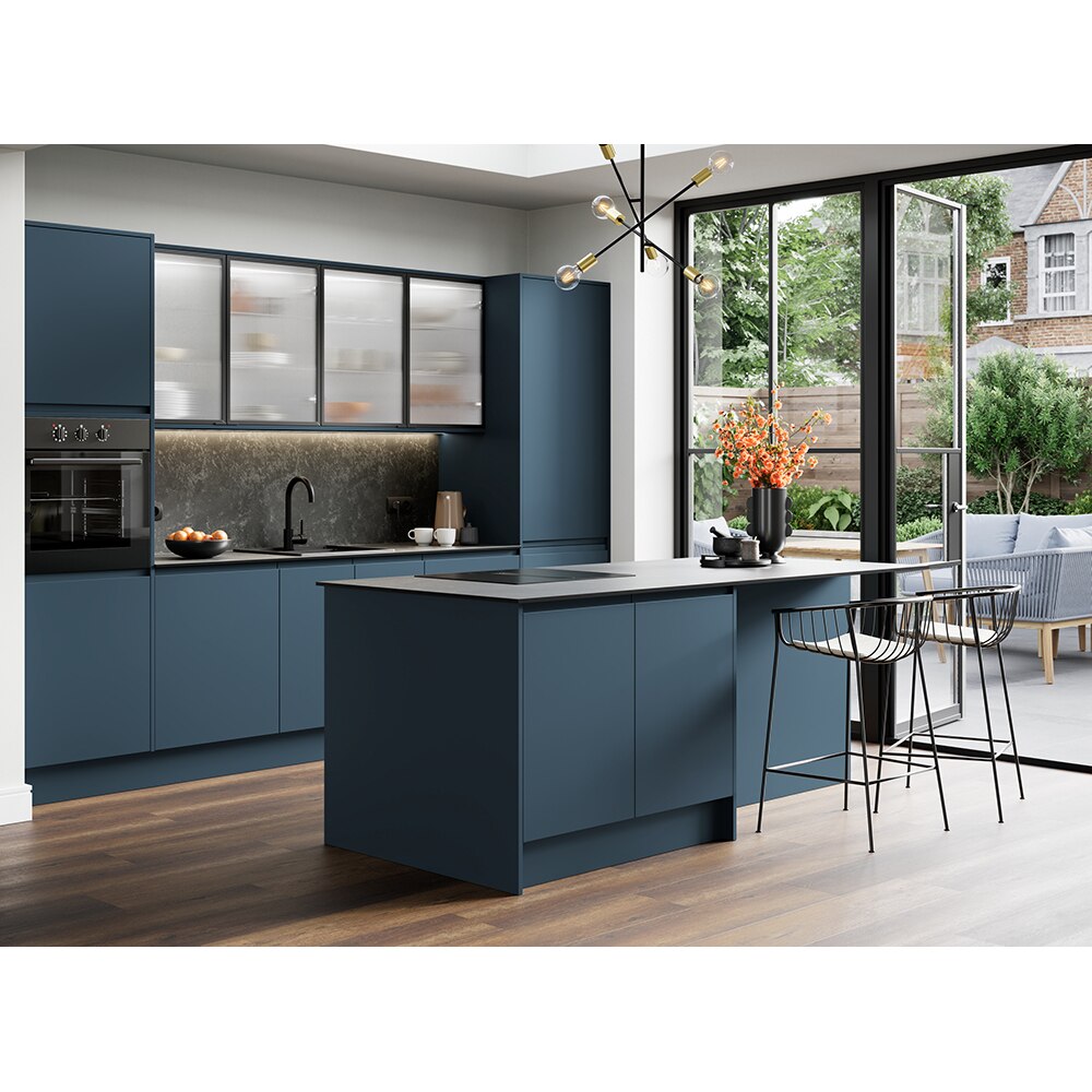 Front usa GOODHOME Winterana, Sticla cu striatii, aluminiu, 30 x 89.5 x 2 cm, negru