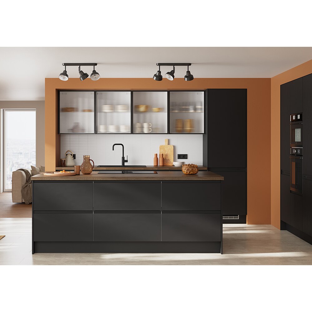 Front usa GOODHOME Winterana, Sticla cu striatii, aluminiu, 30 x 89.5 x 2 cm, negru