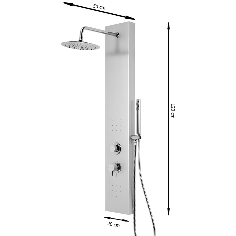 Panel dus GOODHOME Tanvia, hidromasaj, baterie monocomanda, 120 cm, gri