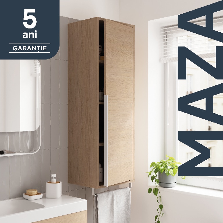 Dulap coloana pentru baie GOODHOME Maza, 30 x 115 x 36 cm, suspendata, PAL SI HDF, maro