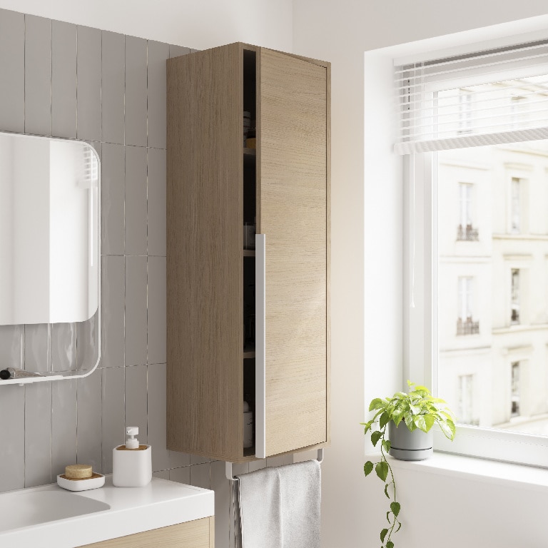 Dulap coloana pentru baie GOODHOME Maza, 30 x 115 x 36 cm, suspendata, PAL SI HDF, maro