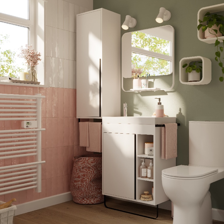 Lavoar baie GOODHOME Maza, rasina, 60.4 x 36.2 cm, alb