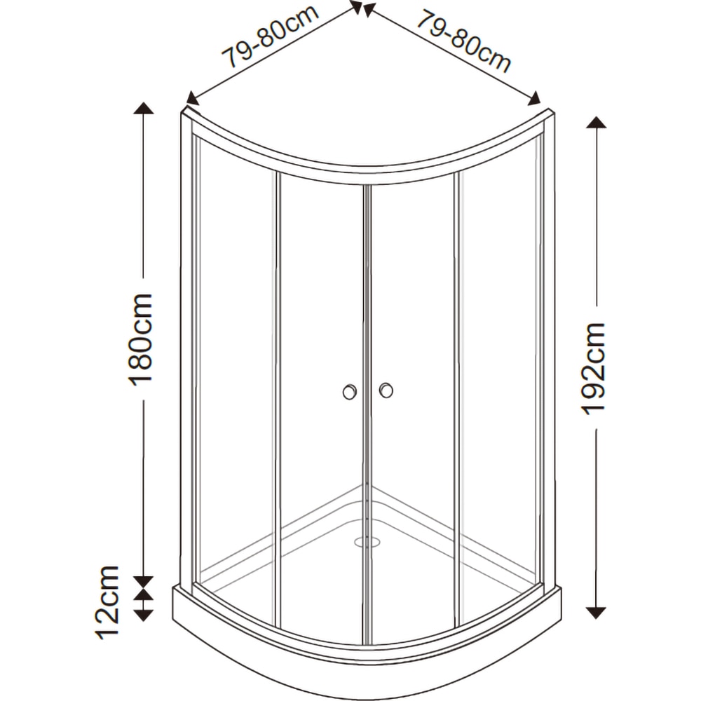 Cabina dus standard Arkell, semirotunda, 80 x 80 x 192 cm, sticla securizata 4mm, profil crom
