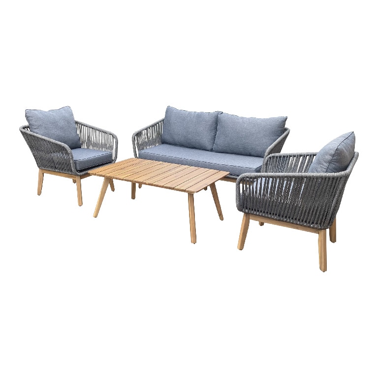Set mobilier gradina/terasa Vitello, masa + 2 fotolii + canapea, 4 piese, gri-maro
