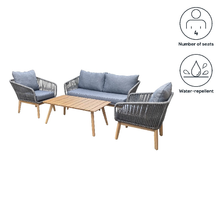 Set mobilier gradina/terasa Vitello, masa + 2 fotolii + canapea, 4 piese, gri-maro