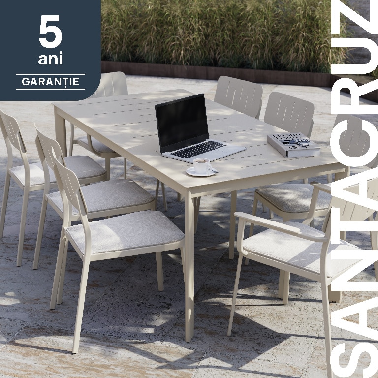 Scaun de gradina Santacruz, bej, metalic, 59.7 x 82.6 x 59.2 cm, perna inclusa