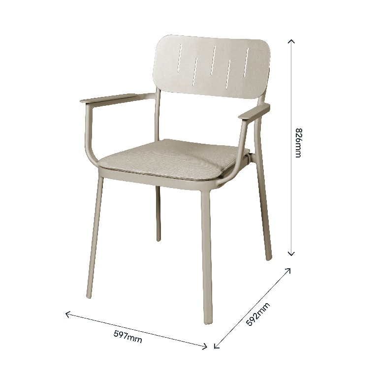 Scaun de gradina Santacruz, bej, metalic, 59.7 x 82.6 x 59.2 cm, perna inclusa