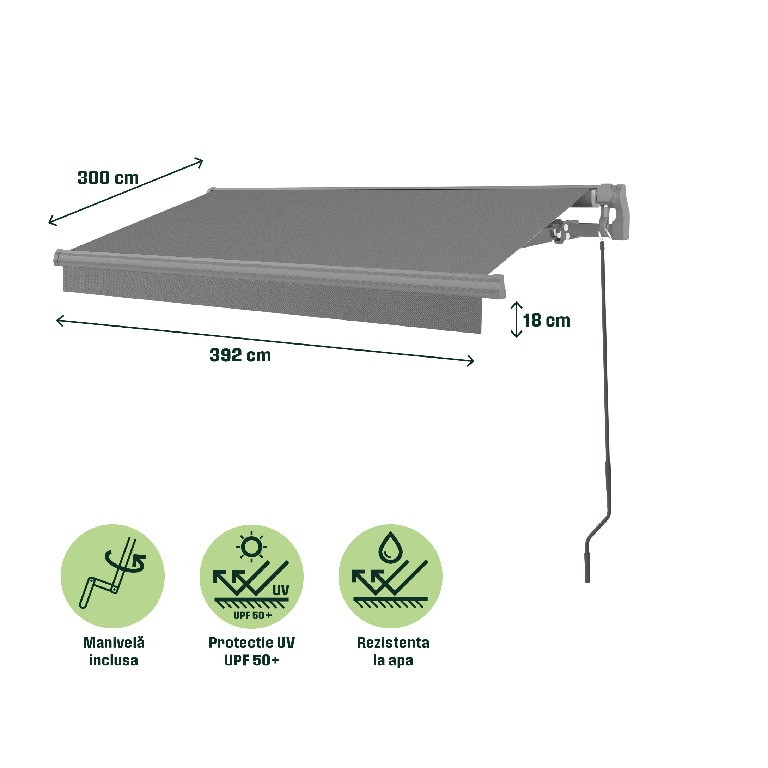 Copertina retractabila manuala, antracit, cadru aluminiu, 392 x 300 cm  Klikstrom