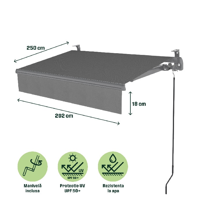 Copertina retractabila manuala, antracit, cadru aluminiu, 292 x 250 cm  Klikstrom