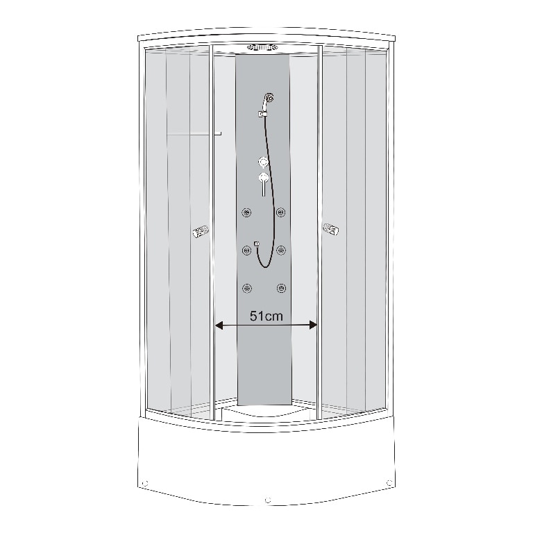 Cabina de dus Briska, 90 x 90 x 210 cm, semirotunda, sticla securizata 4mm, profil crom