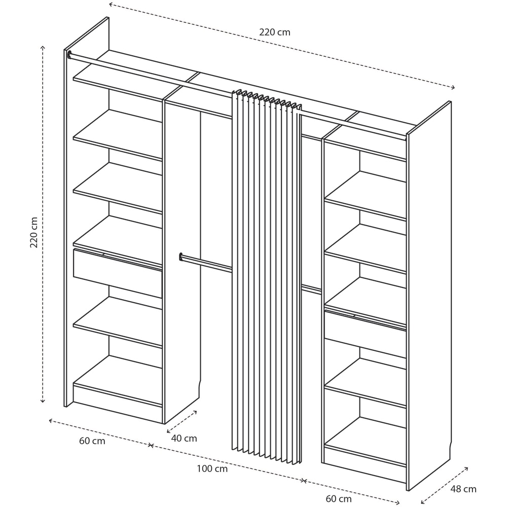 Dressing GOODHOME Balsam, PAL, 220 x 49 x 220 cm, stejar
