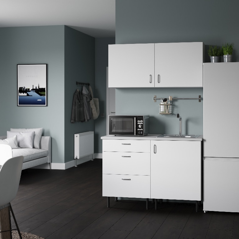 Set chicineta bucatarie, alba, configuratie fixa 1.2 m, 4 corpuri  Pragma