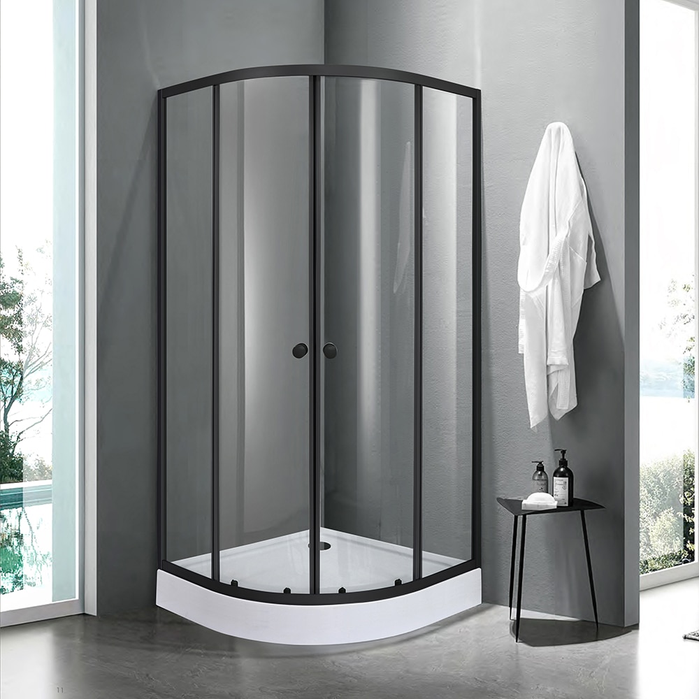 Cabina dus standard Arkell SE-A107MBM, semirotunda, aluminiu, sticla securizata 4mm, 90 x 90 x 192 cm, profil negru