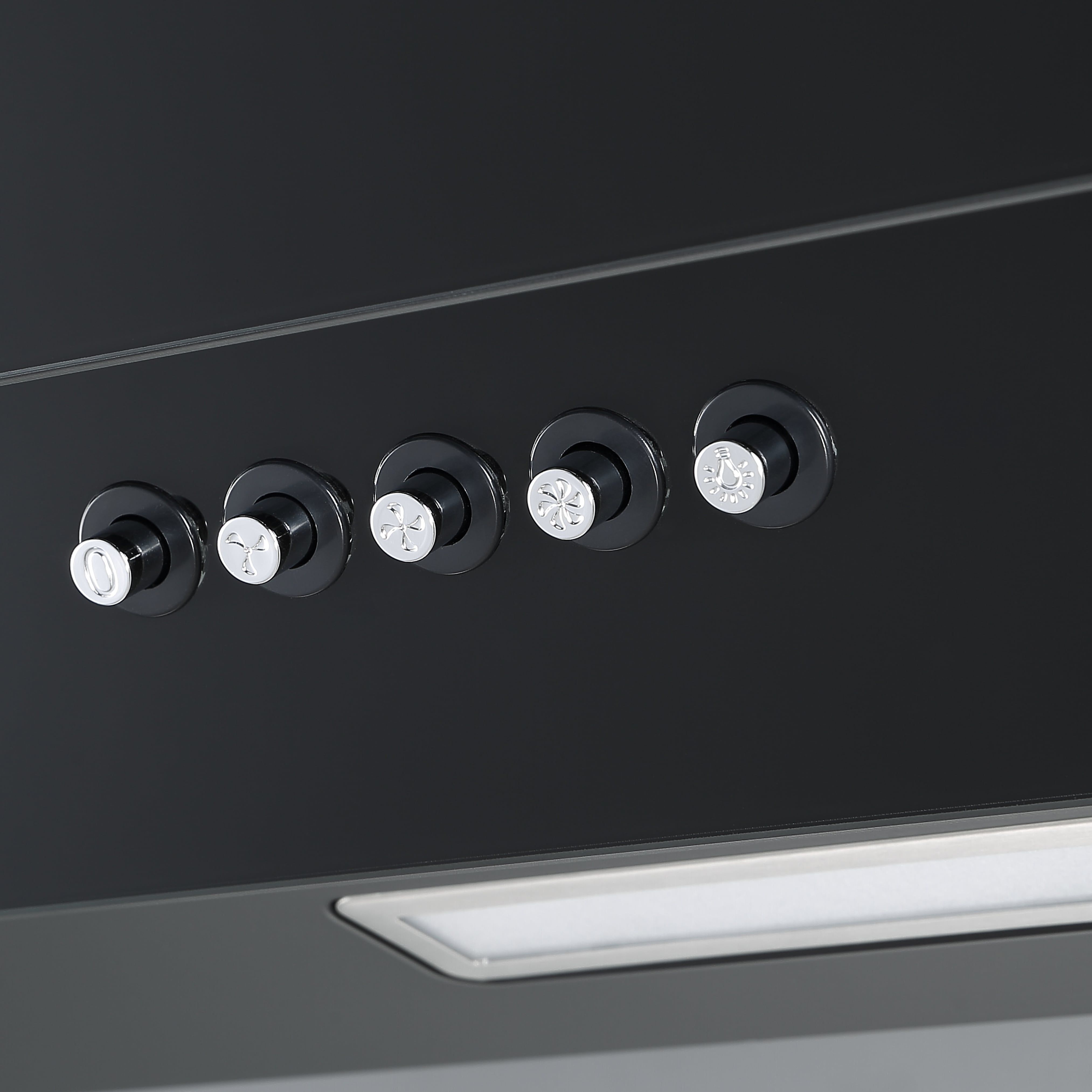 Hota decorativa, inclinata, neagra, sticla si metal, 60 cm, putere extractie 379 m2/ora