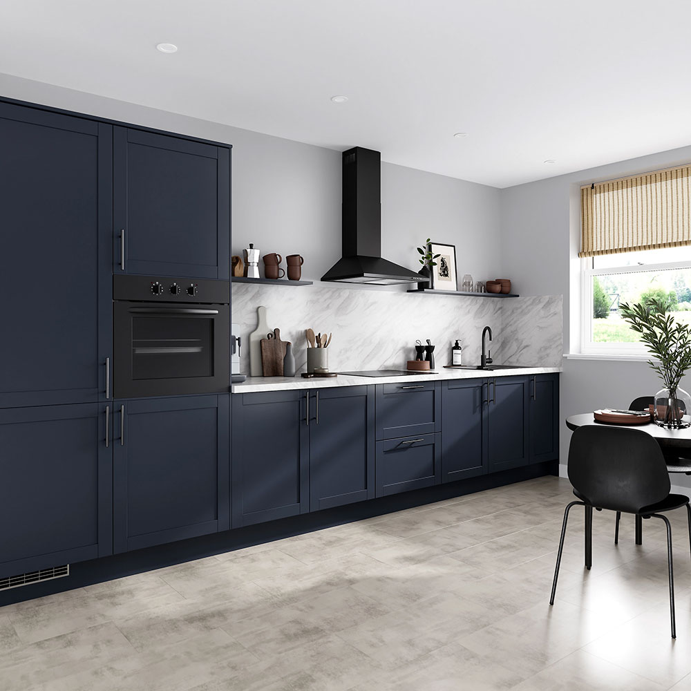 Front usa sertar GOODHOME Ashmead, PAL, 99.7 x 35.6 x 1.6 cm, albastru inchis