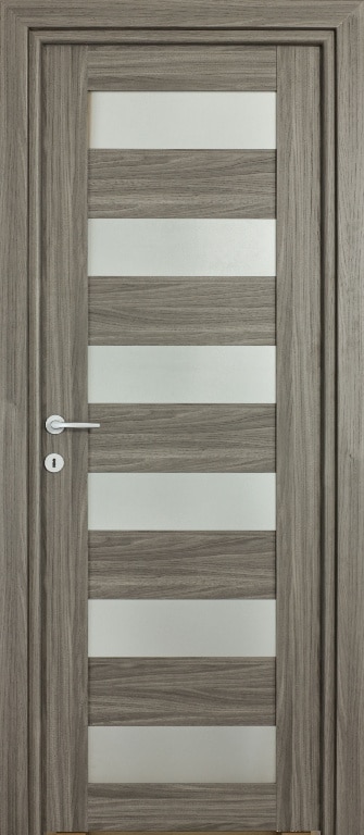 Usa de interior cu geam, gri, reversibila, mdf, 203 x 78 cm, toc inclus  Trame