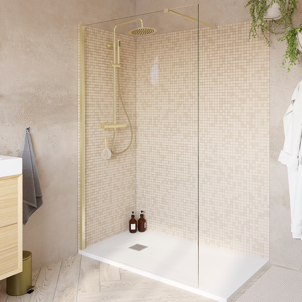 Paravan dus walk-in GOODHOME Ledava, aluminiu, sticla securizata 8mm, 120 x 195 cm, profil auriu