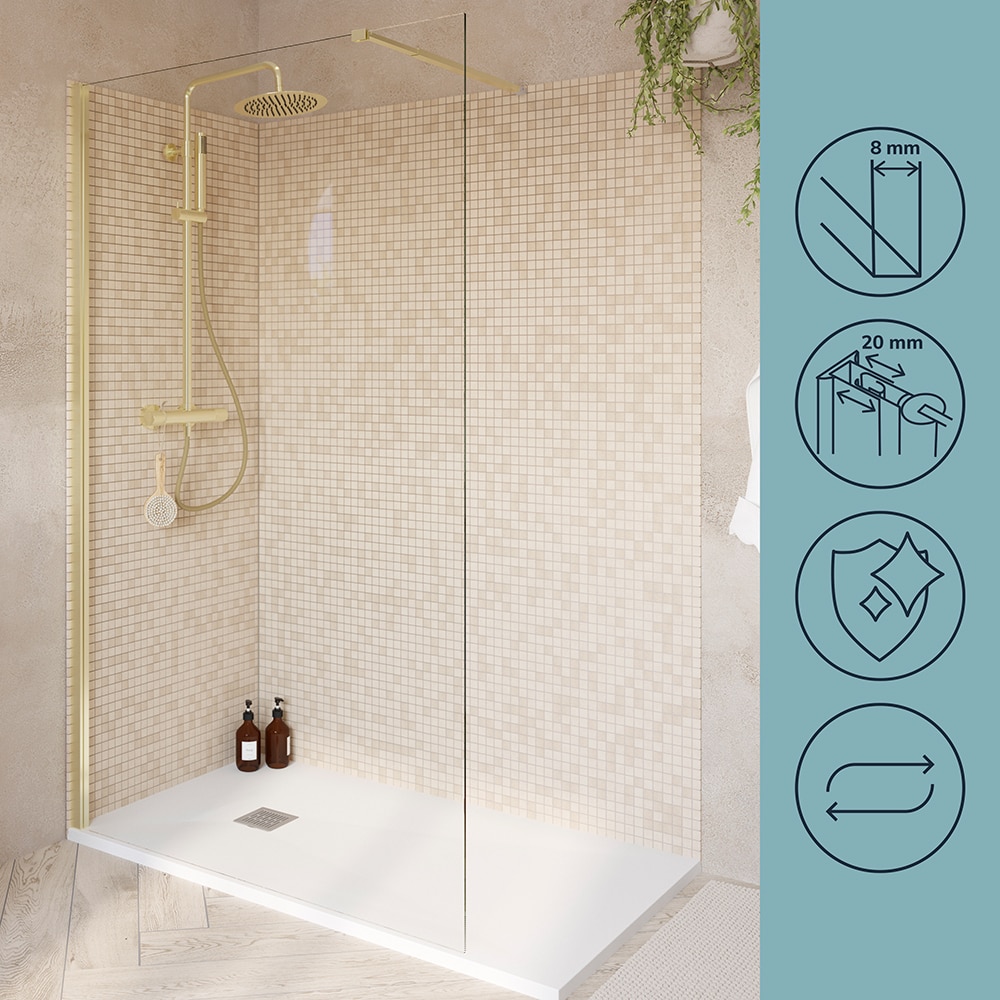 Paravan dus walk-in GOODHOME Ledava, aluminiu, sticla securizata 8mm, 120 x 195 cm, profil auriu