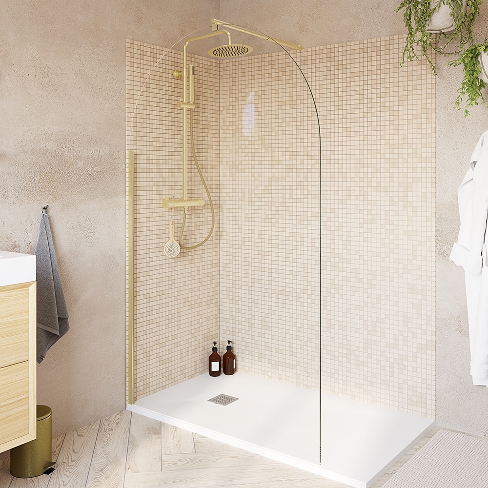 Paravan dus walk-in GOODHOME Ledava, aluminiu, sticla securizata 8mm, 120 x 195 cm, profil auriu