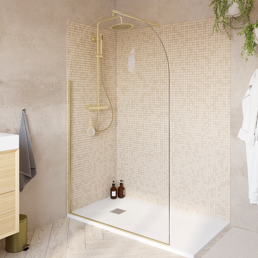Paravan dus walk-in GOODHOME Ledava, aluminiu, sticla securizata 8mm, 120 x 195 cm, profil auriu