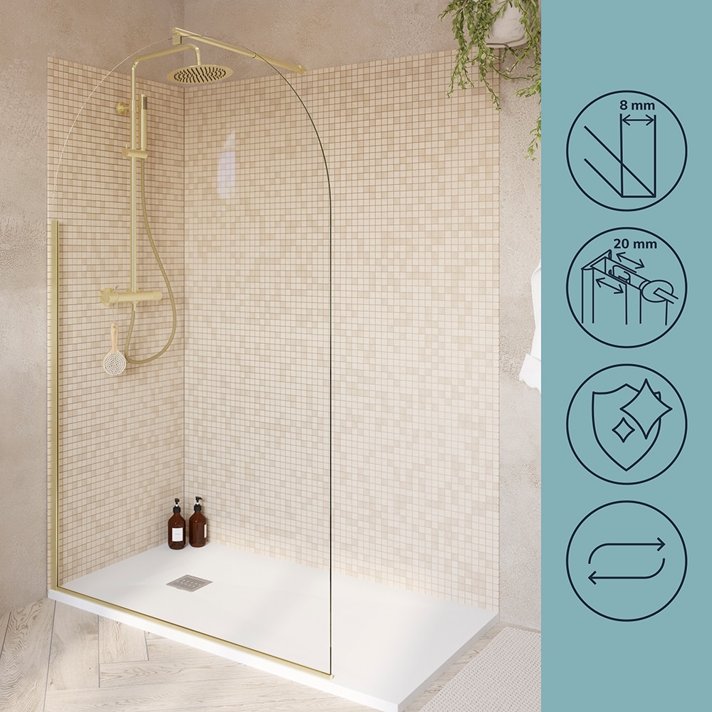 Paravan dus walk-in GOODHOME Ledava, aluminiu, sticla securizata 8mm, 120 x 195 cm, profil auriu