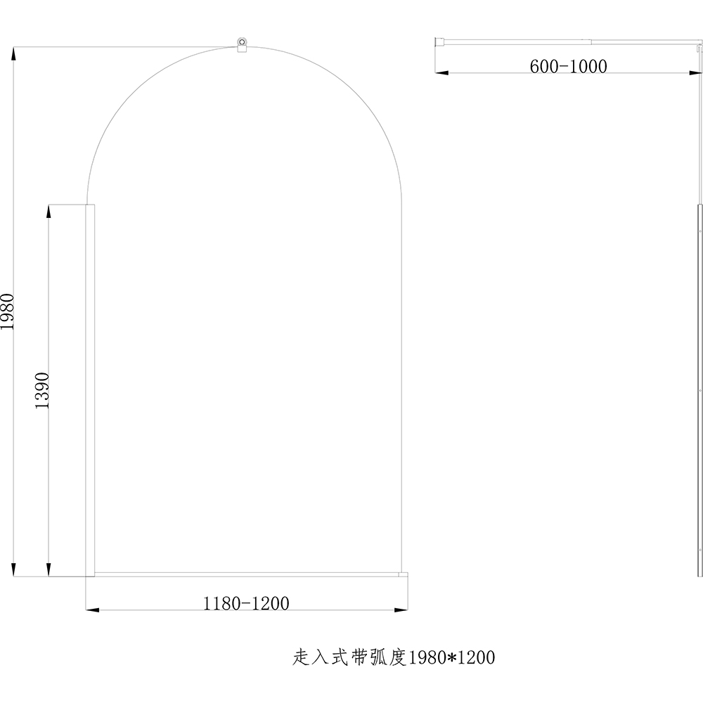 Paravan dus walk-in GOODHOME Ledava, aluminiu, sticla securizata 8mm, 120 x 195 cm, profil auriu
