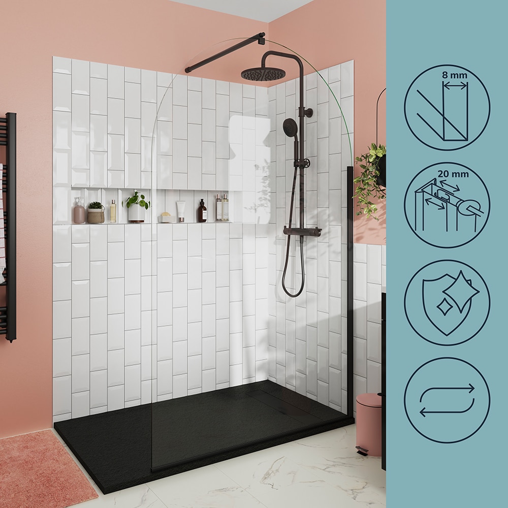 Paravan dus walk-in GOODHOME Ledava, aluminiu, sticla securizata 8mm, 120 x 195 cm, profil negru