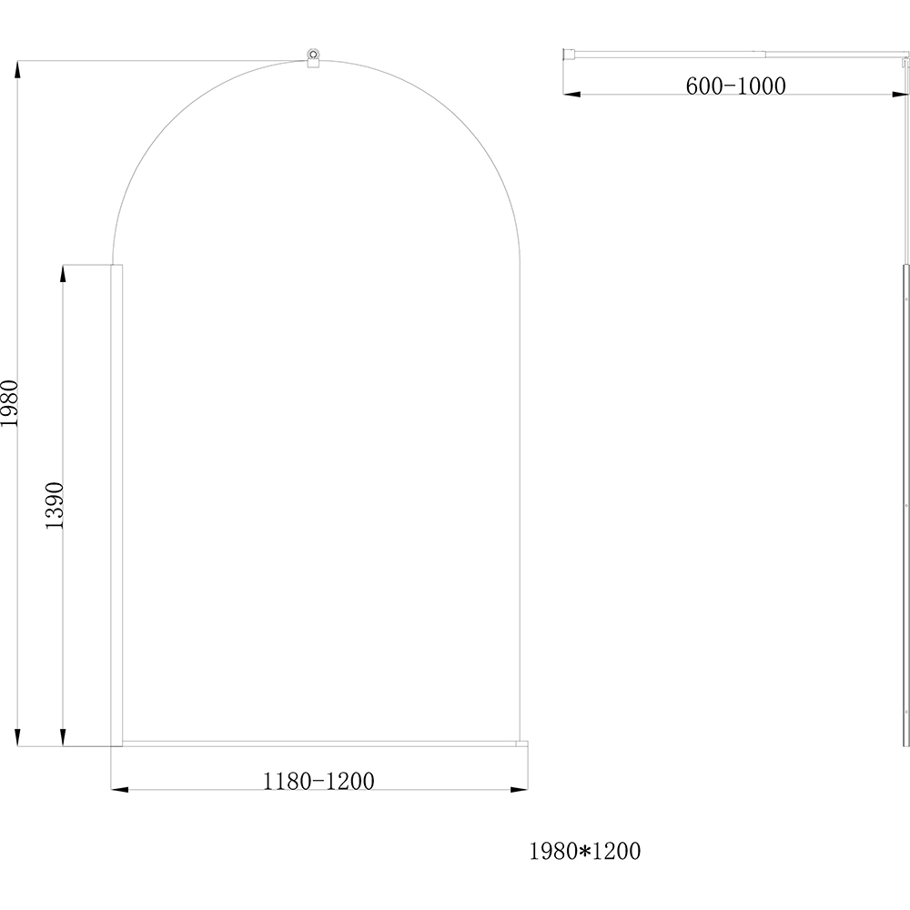 Paravan dus walk-in GOODHOME Ledava, aluminiu, sticla securizata 8mm, 120 x 195 cm, profil negru