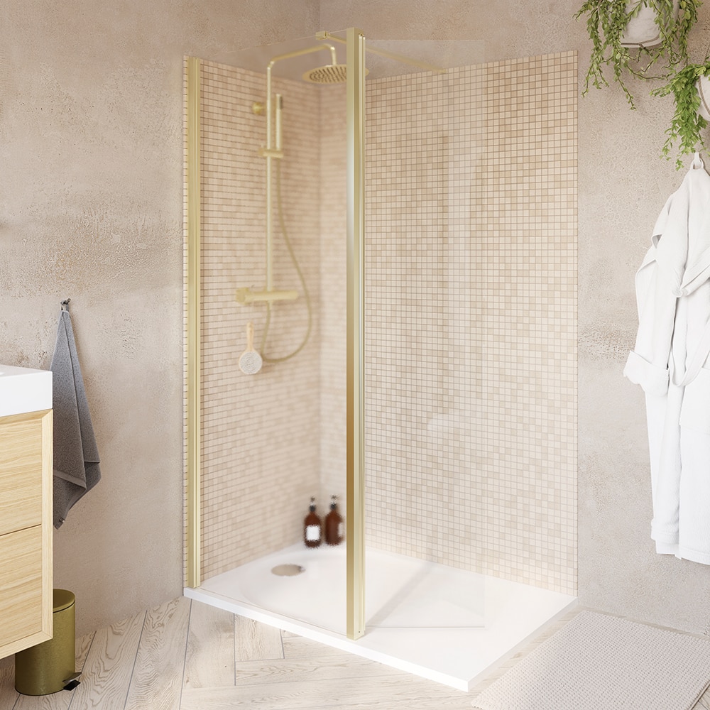 Paravan dus walk-in GOODHOME GOODHOME Ledava, aluminiu, sticla securizata 8mm, 80+45 x 195 cm, profil auriu