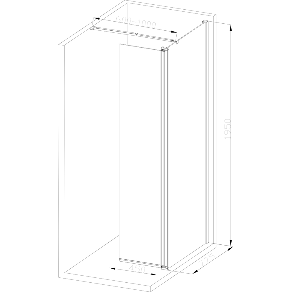 Paravan dus walk-in GOODHOME GOODHOME Ledava, aluminiu, sticla securizata 8mm, 80+45 x 195 cm, profil auriu