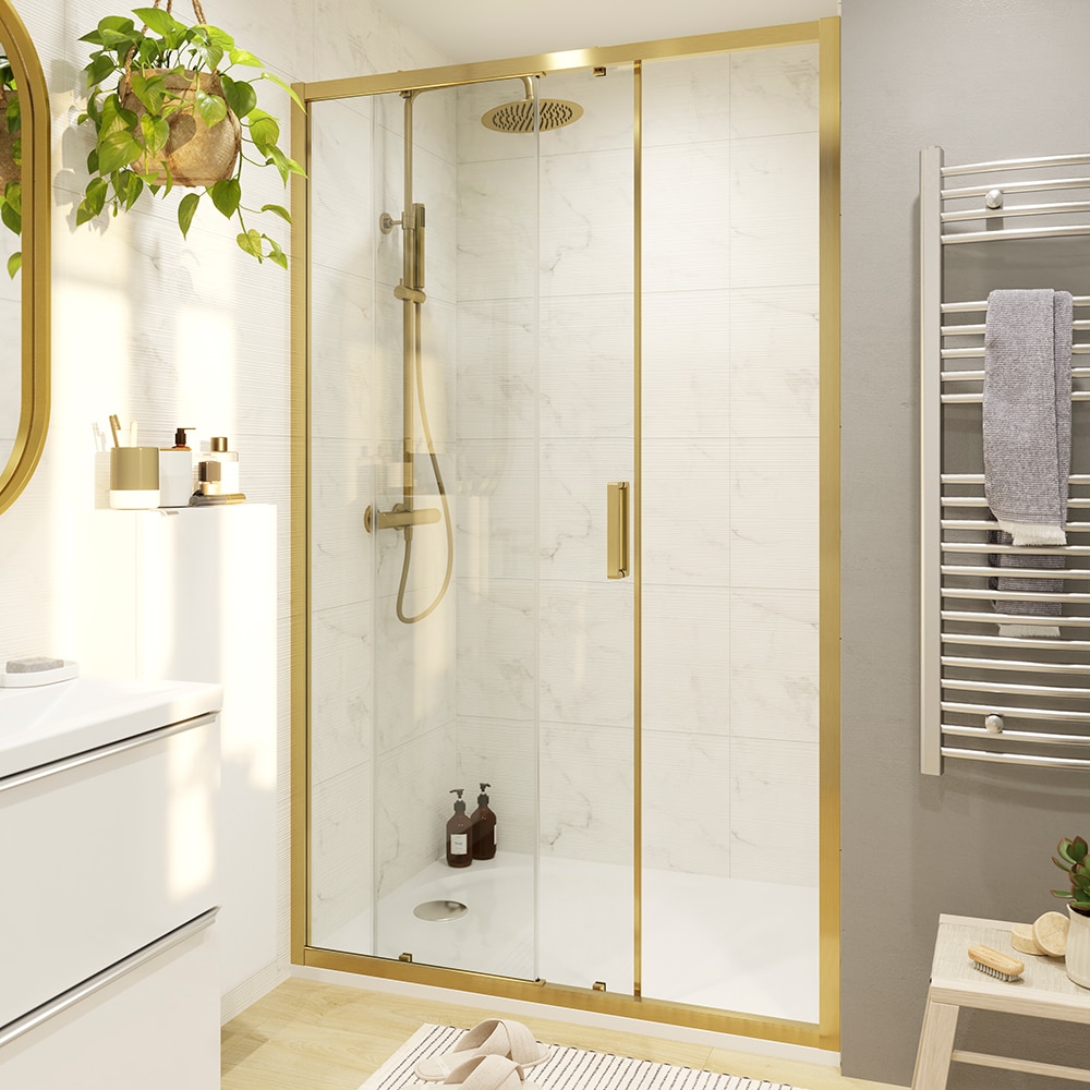 Usa dus glisanta GOODHOME Ledava, aluminiu, sticla securizata 8mm, 120 x 195 cm, profil auriu