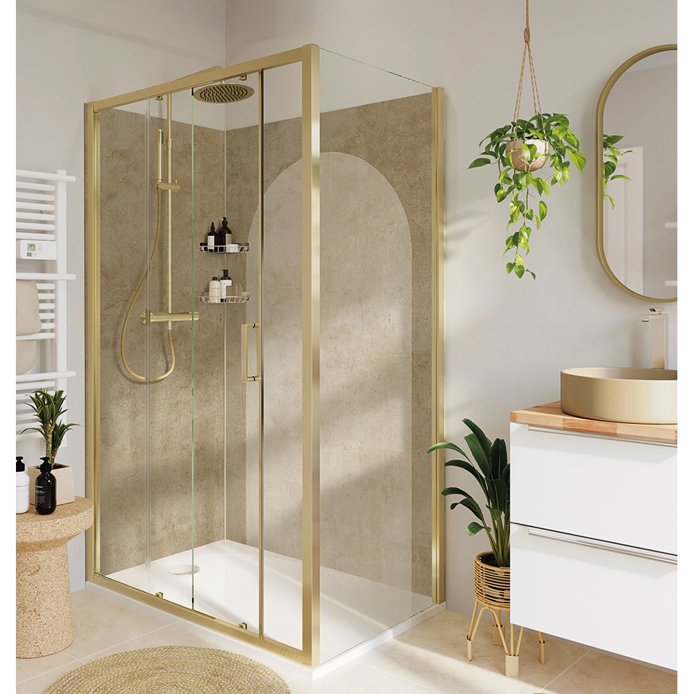 Usa dus glisanta GOODHOME Ledava, aluminiu, sticla securizata 8mm, 120 x 195 cm, profil auriu