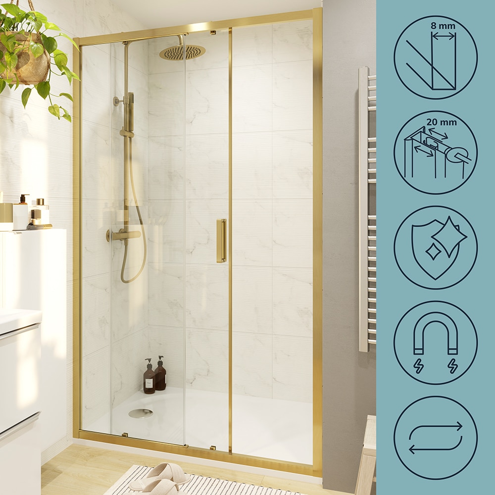 Usa dus glisanta GOODHOME Ledava, aluminiu, sticla securizata 8mm, 120 x 195 cm, profil auriu