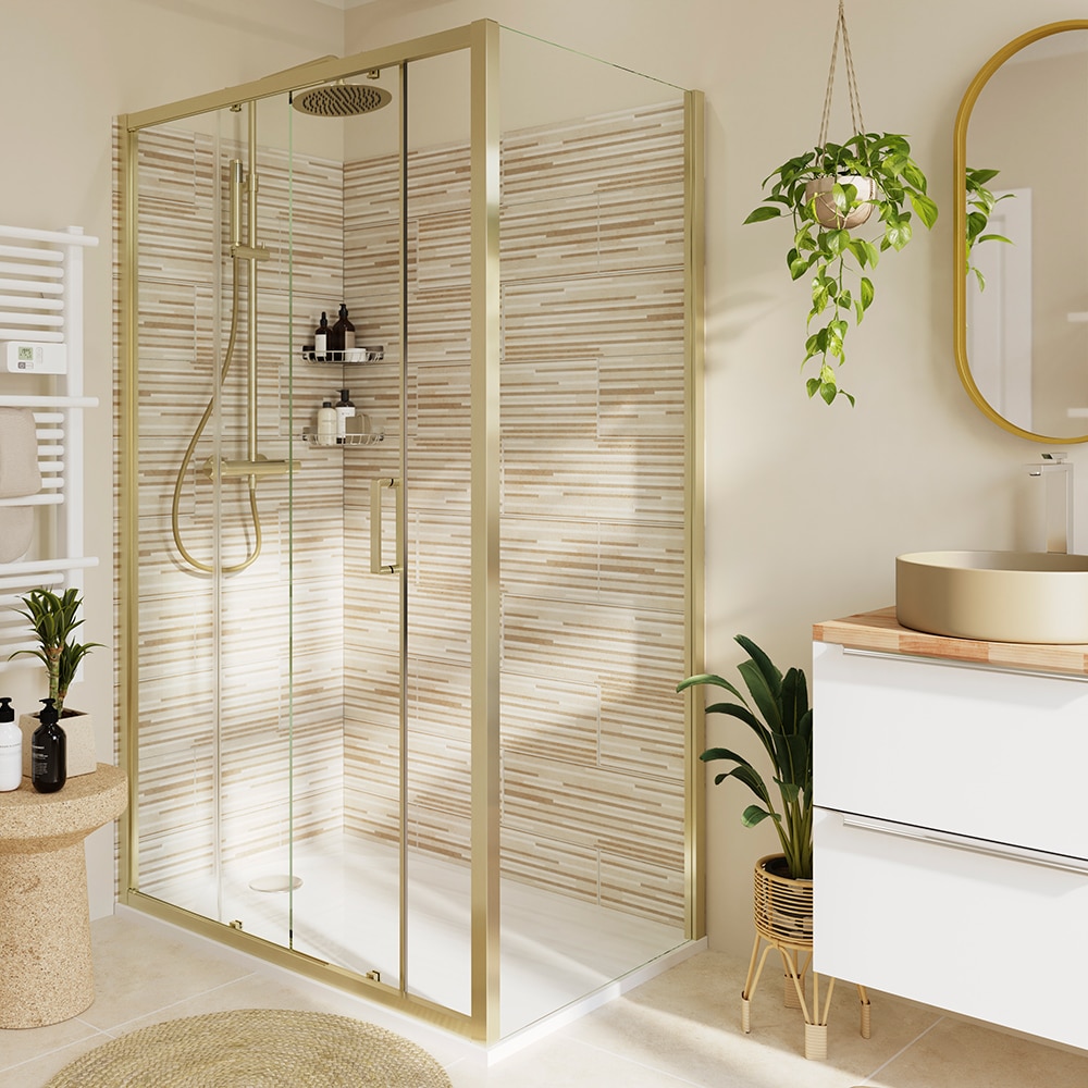 Paravan dus GOODHOME Ladava, aluminiu, sticla securizata 8mm, 80 x 195 cm, profil auriu