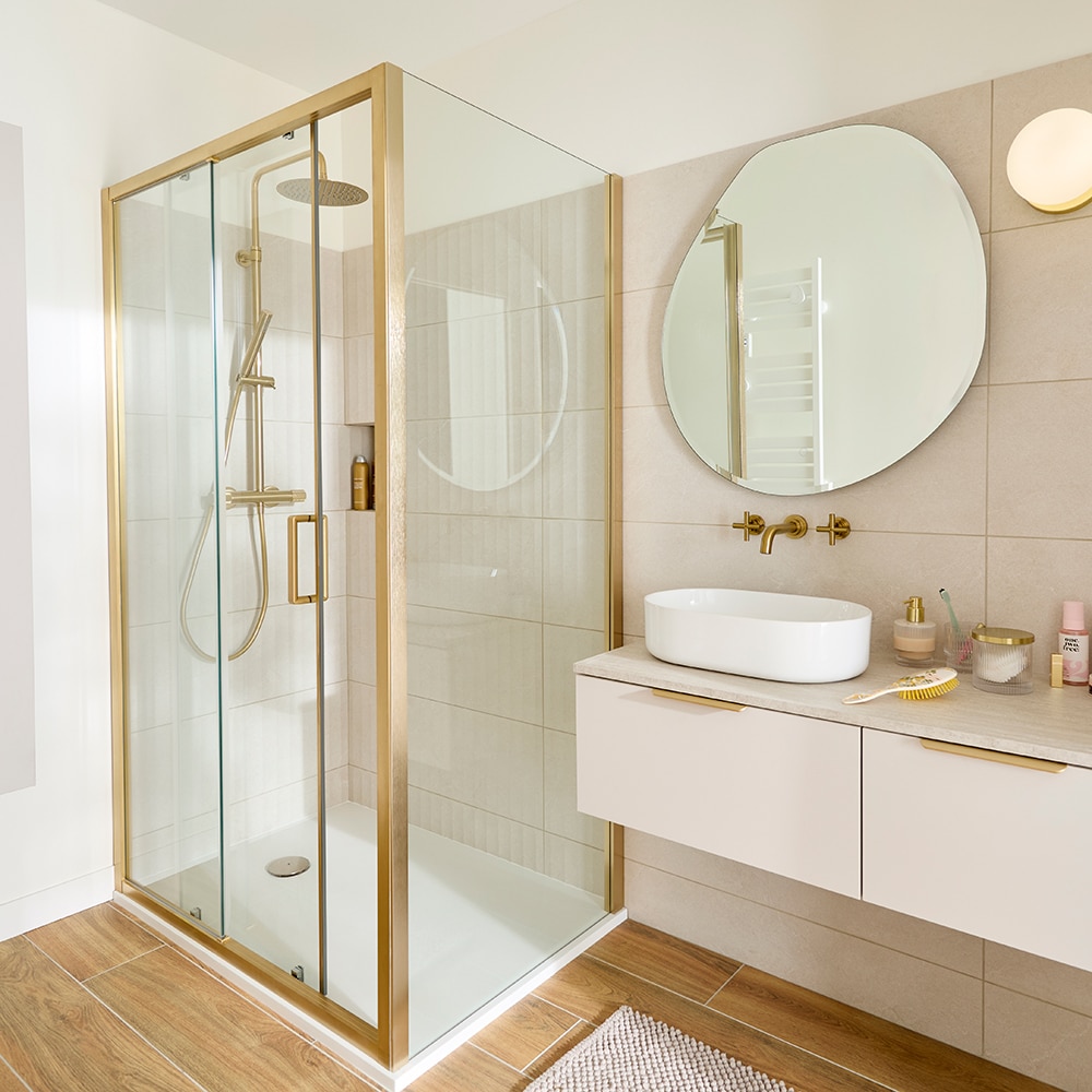 Paravan dus GOODHOME Ladava, aluminiu, sticla securizata 8mm, 80 x 195 cm, profil auriu