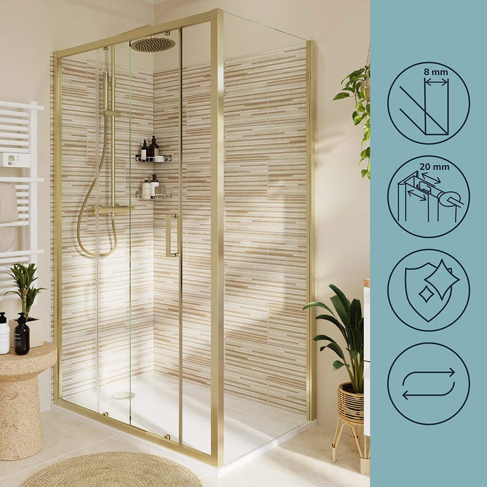 Paravan dus GOODHOME Ladava, aluminiu, sticla securizata 8mm, 80 x 195 cm, profil auriu