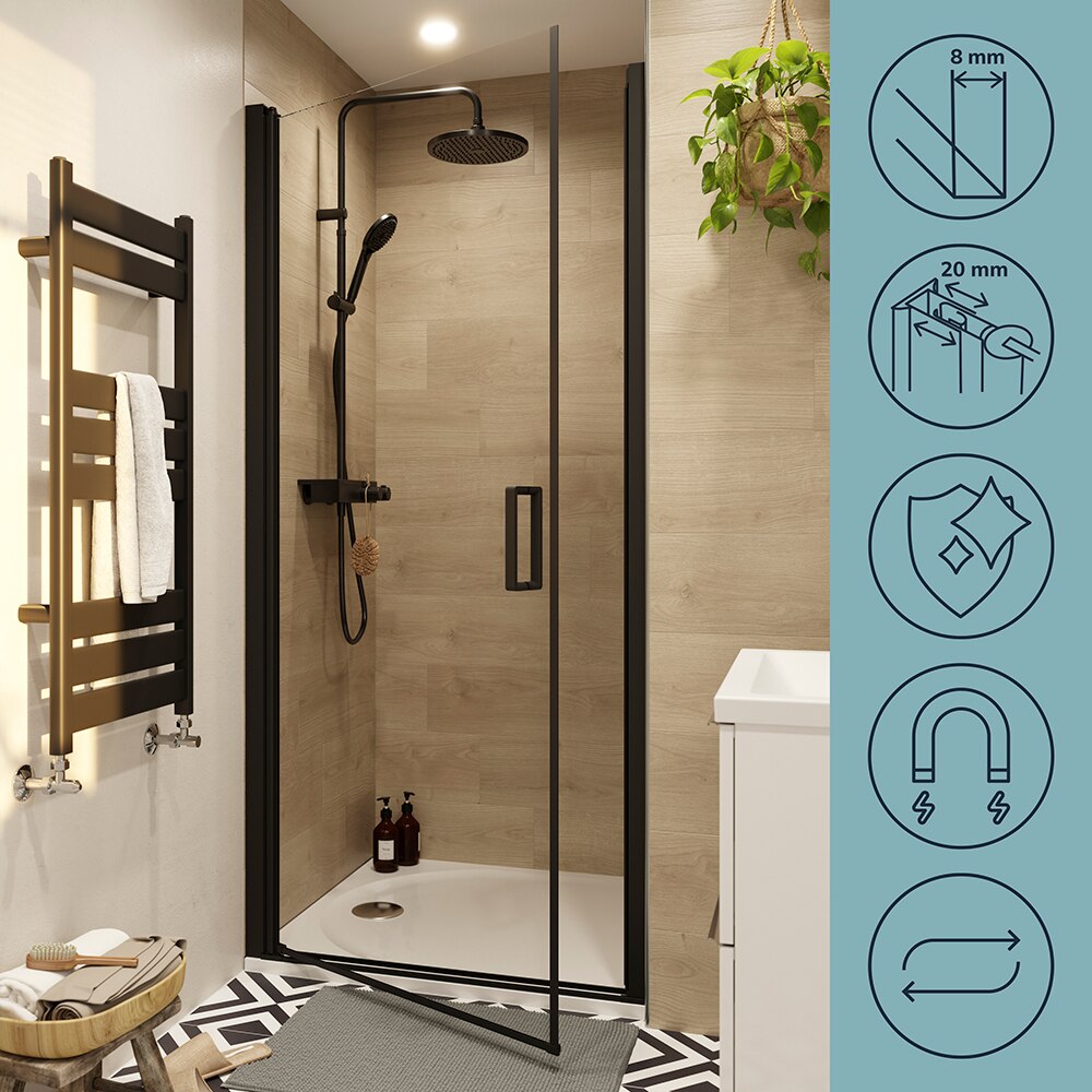Usa dus pivotanta GOODHOME Ledava, aluminiu, sticla securizata 8mm, 80 x 195 cm, profil negru
