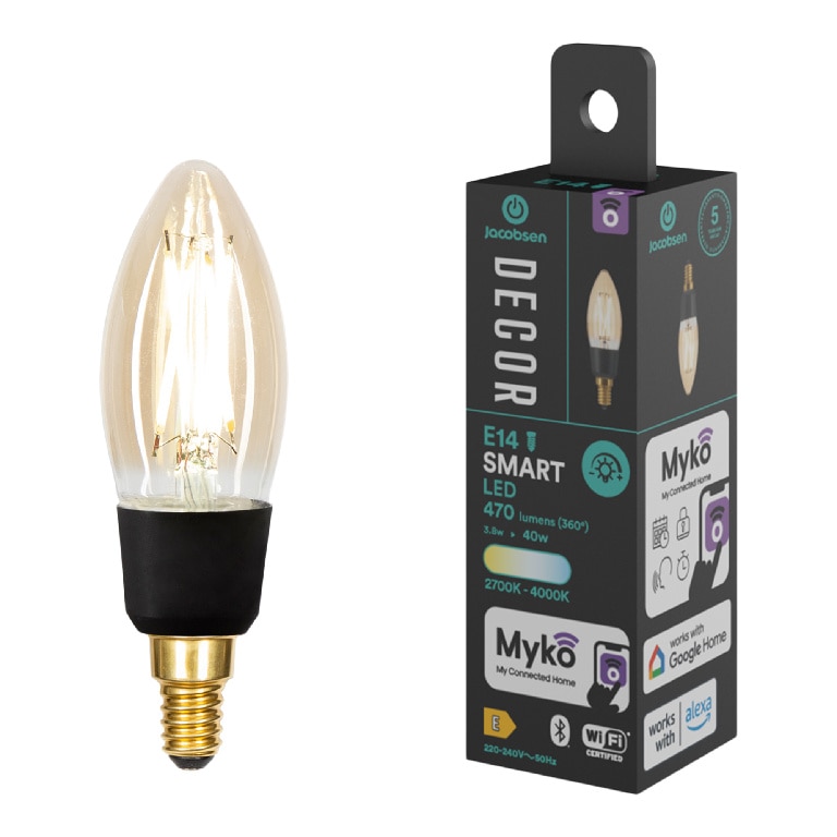 Bec LED, smart, E14, C35, 40 W, amber  Jacobsen Myko